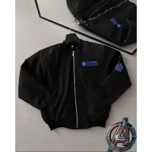 Stark Industries Siyah Bomber Mont – Fermuarlı, Cepli, Uzun Kollu, Kapitone Astarlı, Bahar ve Kış Mevsimi Rahat Unisex Ceket - Siyah