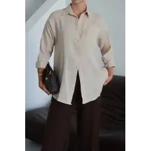 Tek cepli müslin gömlek bej pt