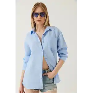 Tek cepli müslin gömlek mavi pt