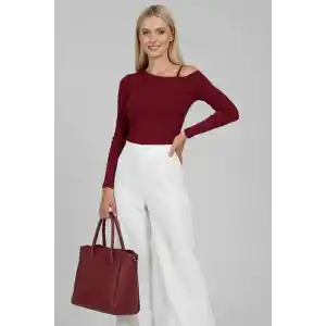 Tek Omuz İpli Bluz Bordo t4328