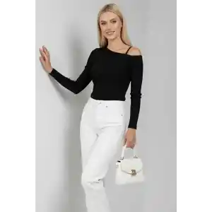 Tek Omuz İpli Bluz Siyah T4328