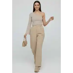 Tek Omuzlu Basic Bluz Vizon T4275