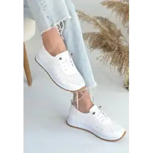 Tone Beyaz Cilt Bağcıklı Spor Ayakkabı