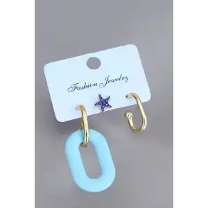 Trend Mavi Deniz Yıldızı Figürlü Küpe Seti