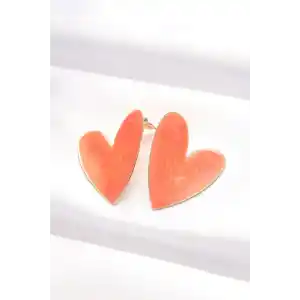 Turuncu Renk Mineli Kalp Küpe