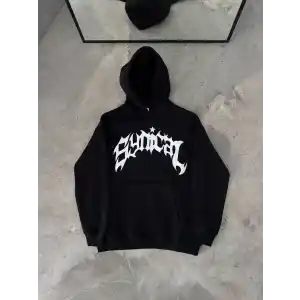 Üç İplik Kapüşonlu Baskılı Oversize SweatShirt- Siyah