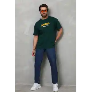 Unisex Basic Bisiklet Yaka Oversize T-Shirt - Yeşil