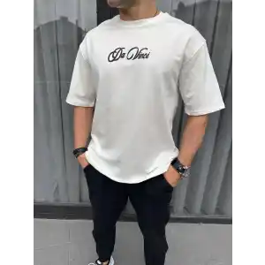 Unisex Baskılı Oversize T-Shirt - Beyaz