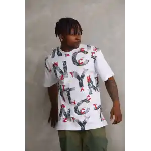 Unisex Baskılı Oversize T-Shirt - Beyaz