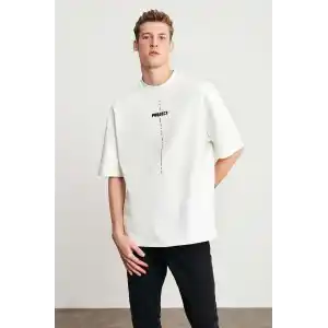 Unisex Baskılı Oversize T-Shirt - Beyaz
