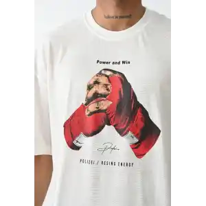 Unisex Baskılı Oversize T-Shirt - Beyaz