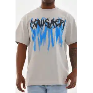 Unisex Baskılı Oversize T-Shirt - Gri