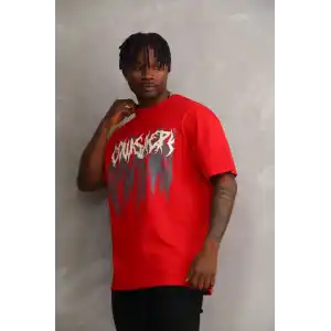 Unisex Baskılı Oversize T-Shirt - Kırmızı