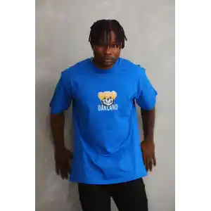 Unisex Baskılı Oversize T-Shirt - Mavi