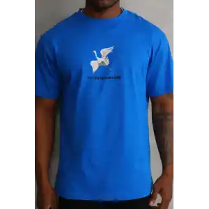 Unisex Baskılı Oversize T-Shirt - Mavi