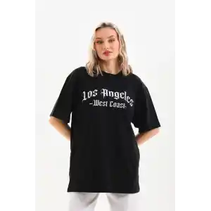 Unisex Baskılı Oversize T-Shirt - Siyah