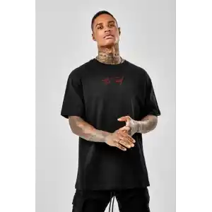 Unisex Baskılı Oversize T-Shirt - Siyah
