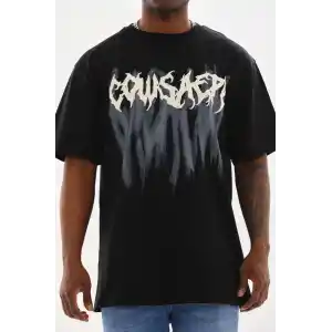 Unisex Baskılı Oversize T-Shirt - Siyah