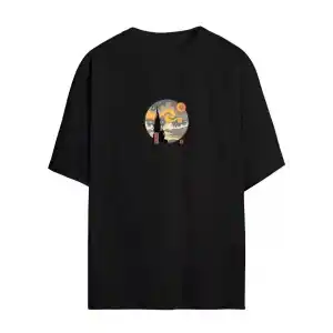 Unisex Baskılı Oversize T-Shirt - Siyah