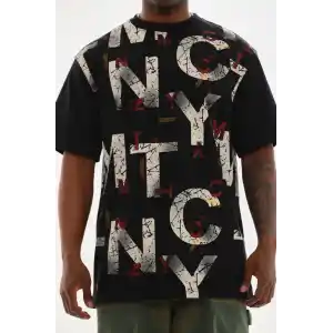 Unisex Baskılı Oversize T-Shirt - Siyah