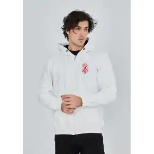 Unisex Baskılı Tam Fermuarlı Kapşonlu SweatShirt - Beyaz