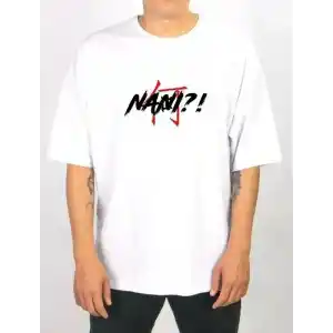 Unisex Bisiklet Yaka Baskılı Oversize T-Shirt - Beyaz