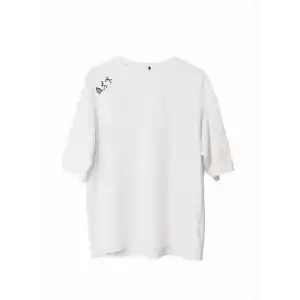Unisex Bisiklet Yaka Baskılı Oversize T-Shirt - Beyaz