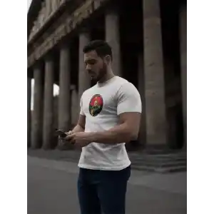 Unisex Bisiklet Yaka Baskılı Oversize T-Shirt - Beyaz