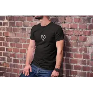 Unisex Bisiklet Yaka Baskılı Oversize T-Shirt - Siyah