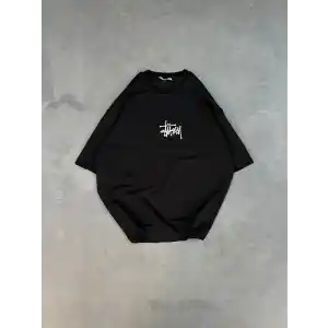 Unisex Bisiklet Yaka Baskılı Oversize T-Shirt - Siyah