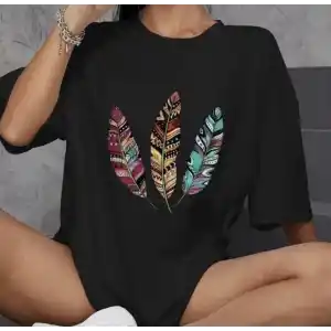 Unisex Bisiklet Yaka Baskılı Oversize T-Shirt - Siyah