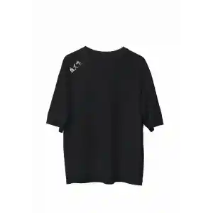 Unisex Bisiklet Yaka Baskılı Oversize T-Shirt - Siyah