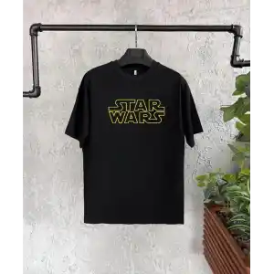 Unisex Bisiklet Yaka Kısa Kol Baskılı T-Shirt - Siyah