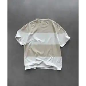 Unisex Bisiklet Yaka Parçalı T-Shirt - Bej