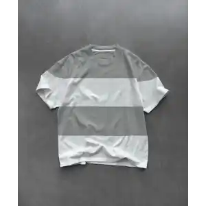 Unisex Bisiklet Yaka Parçalı T-Shirt - Gri