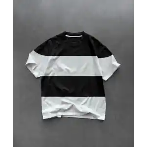 Unisex Bisiklet Yaka Parçalı T-Shirt - Siyah