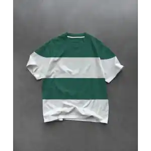 Unisex Bisiklet Yaka Parçalı T-Shirt - Yeşil