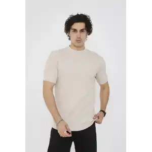 Unisex Bisiklet Yaka Slim fit T-Shirt- Bej
