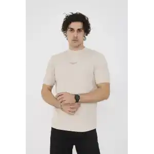 Unisex Bisiklet Yaka Slim fit T-Shirt- Bej