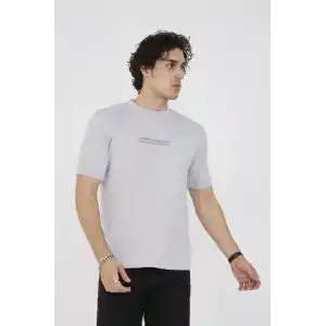 Unisex Bisiklet Yaka Slim fit T-Shirt- Boyalı Gri