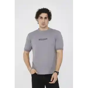 Unisex Bisiklet Yaka Slim fit T-Shirt- Gri