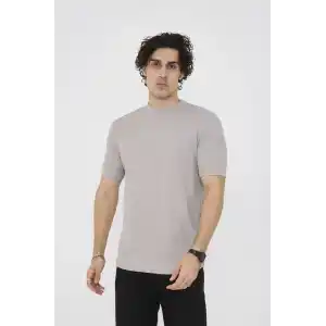 Unisex Bisiklet Yaka Slim fit T-Shirt- Taş