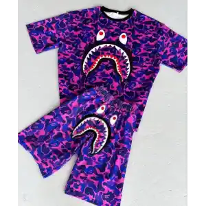 Unisex Çocuk Dijital Baskılı Şortlu Takım - Mor
