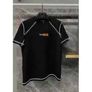 Unisex Dikişli Baskılı Oversize T-Shirt - Siyah