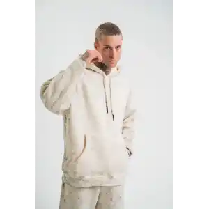 Unisex Double Oversize Kapşonlu Yıkamalı SweatShirt - Krem