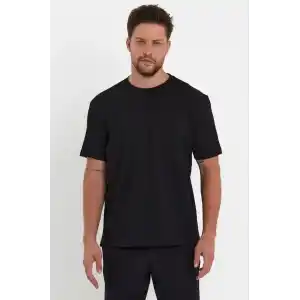 Unisex Düz Biskilet Yaka Oversize T-shirt - Siyah