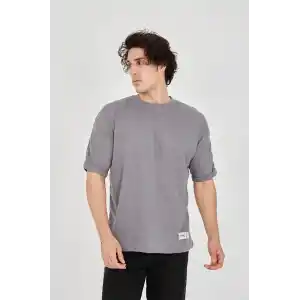 Unisex Jakar Kumaş Rahat Kol T-Shirt - Gri