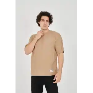 Unisex Jakar Kumaş Rahat Kol T-Shirt - Kahverengi