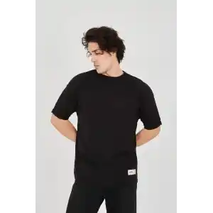 Unisex Jakar Kumaş Rahat Kol T-Shirt - Siyah