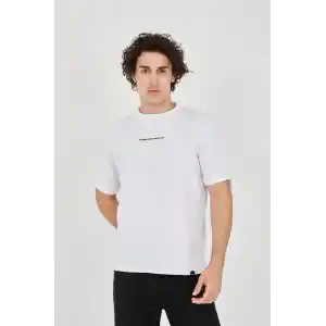 Unisex Jakar Kumaş Slim Fit T-Shirt - Beyaz